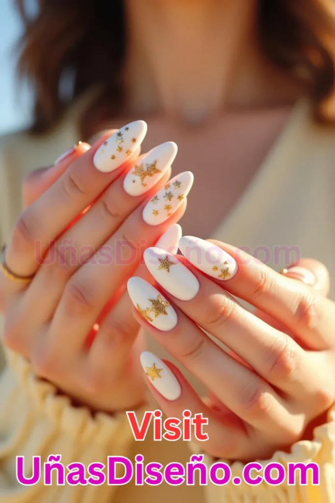 9. Diseño de uñas de verano con estrellas doradas sobre fondo blanco (2).jpeg