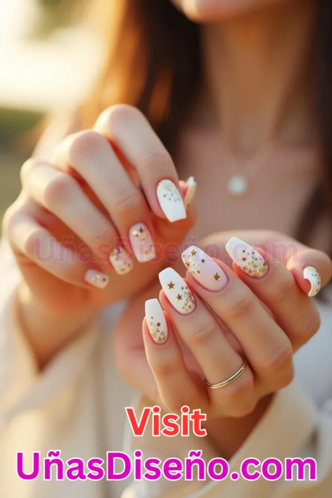 9. Diseño de uñas de verano con estrellas doradas sobre fondo blanco (3).jpeg