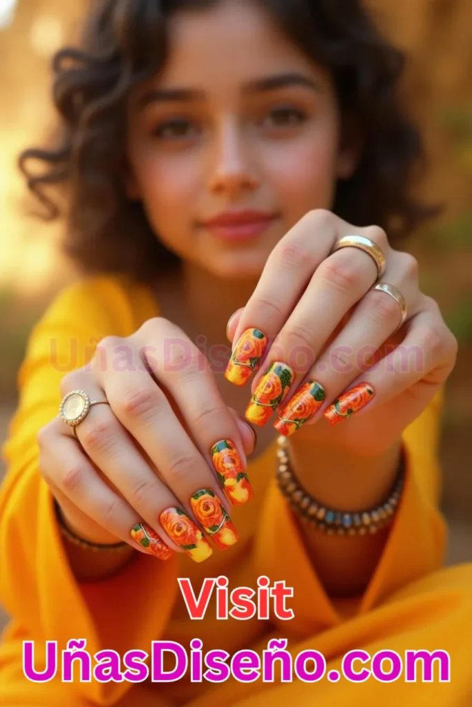 9. Diseños de uñas con estampado floral de pétalos de caléndula (3).jpeg