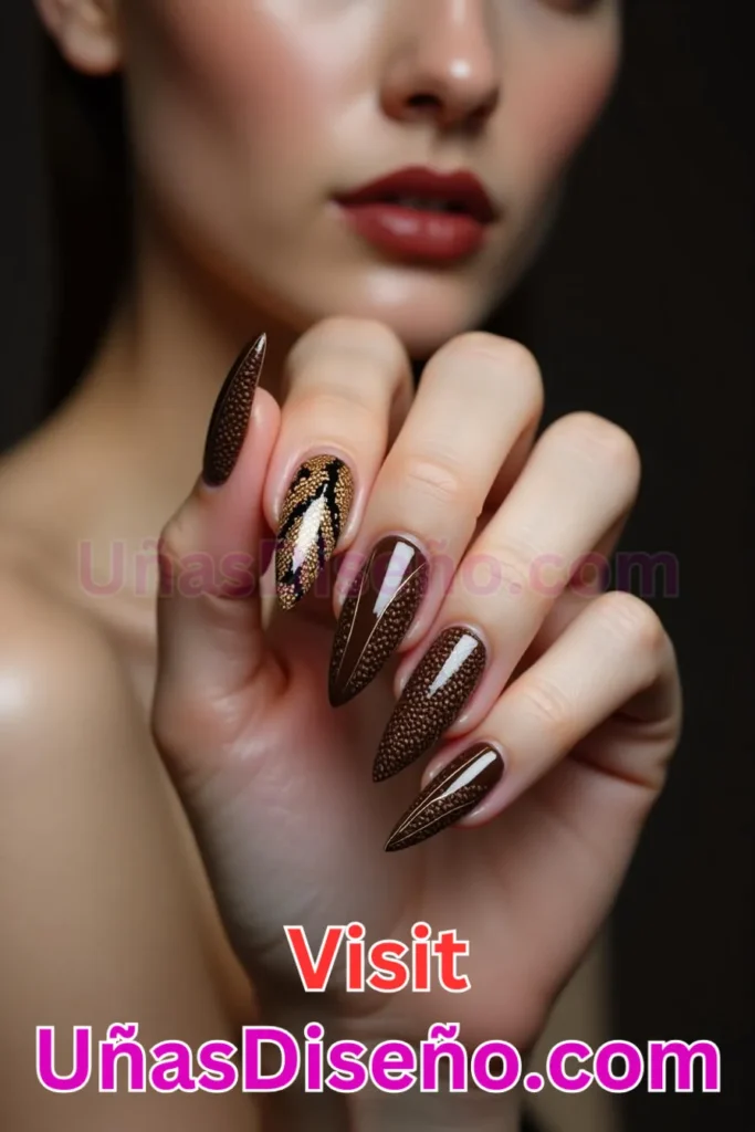 9. Estampado de Serpiente en Chocolate - 15 Diseños de Uñas de Chocolate Oscuro que Complementarán tu Look a la Perfección (5).jpeg