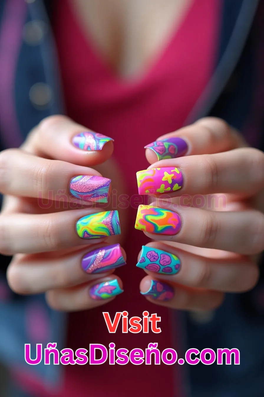 9. Uñas de Neón Abstracto - 15 Diseños de uñas de neón de moda para un look atrevido y vibrante 1.jpeg