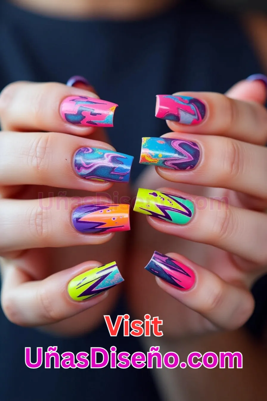 9. Uñas de Neón Abstracto - 15 Diseños de uñas de neón de moda para un look atrevido y vibrante 2.jpeg