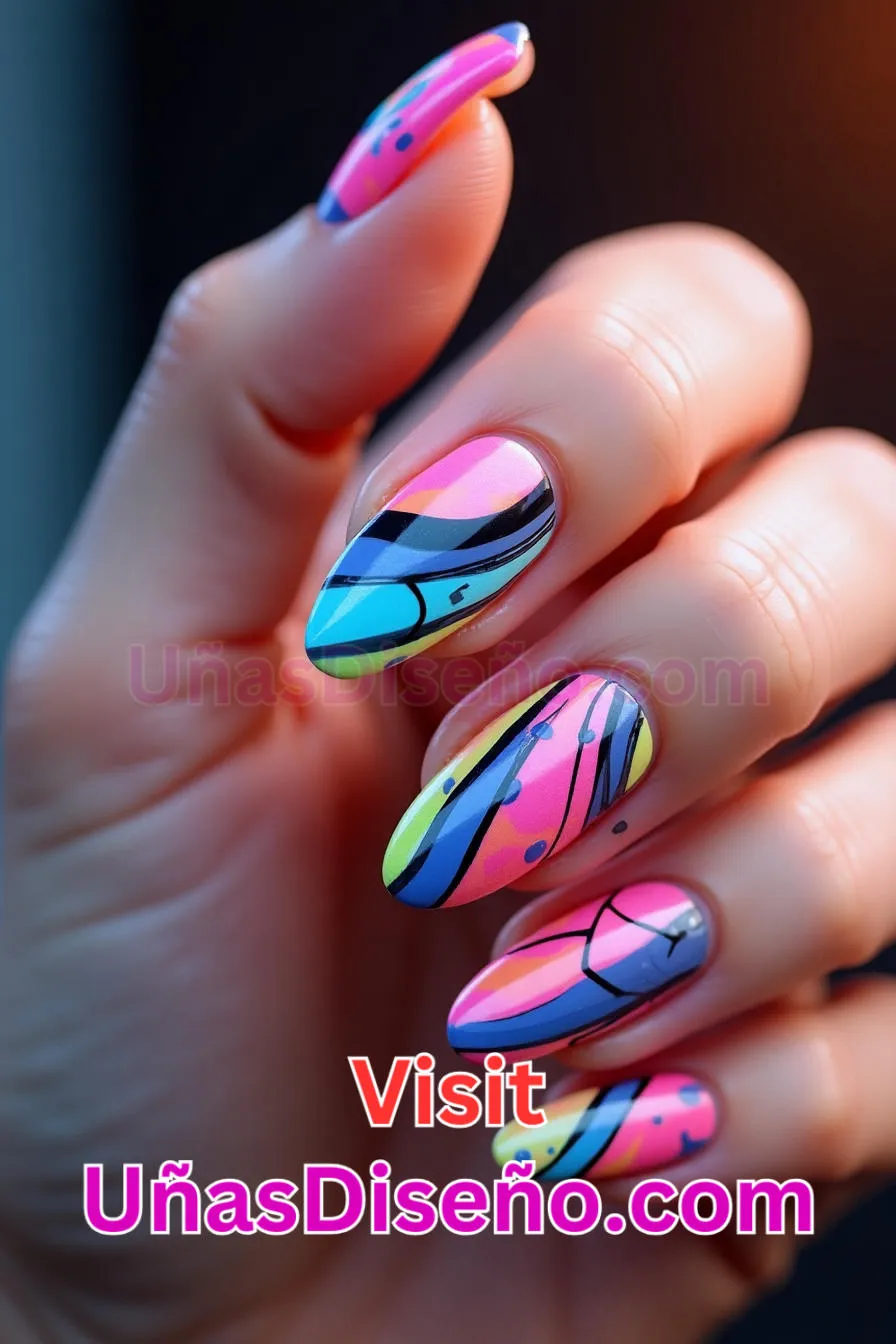 9. Uñas de Neón Abstracto - 15 Diseños de uñas de neón de moda para un look atrevido y vibrante 3.jpeg