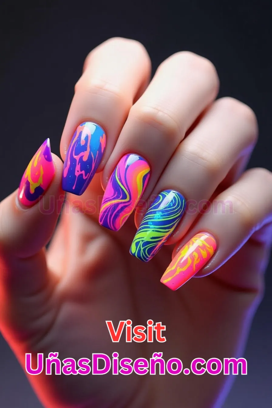 9. Uñas de Neón Abstracto - 15 Diseños de uñas de neón de moda para un look atrevido y vibrante 5.jpeg