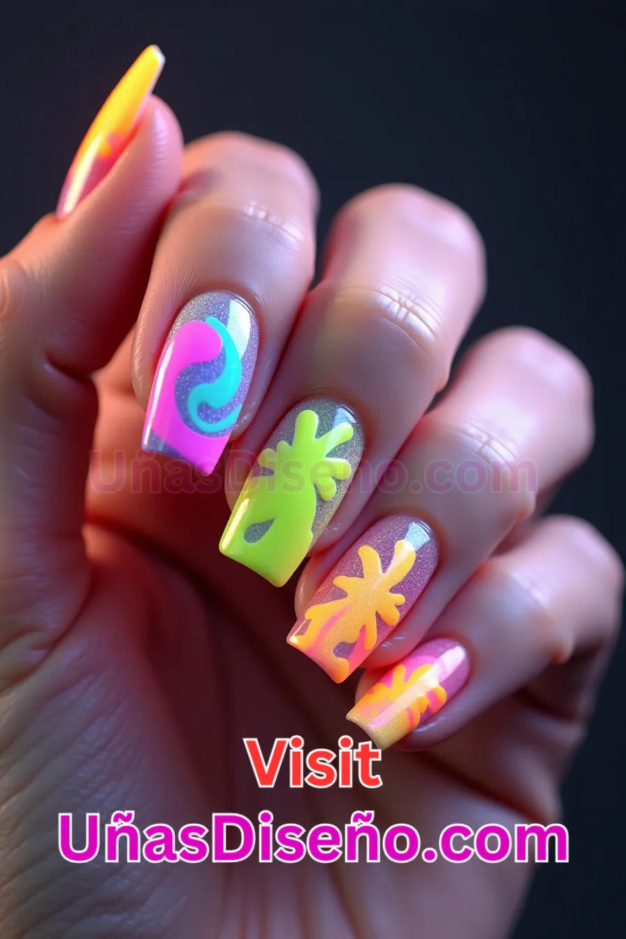 9. Uñas de Neón Abstracto - 15 Diseños de uñas de neón de moda para un look atrevido y vibrante 6.jpeg