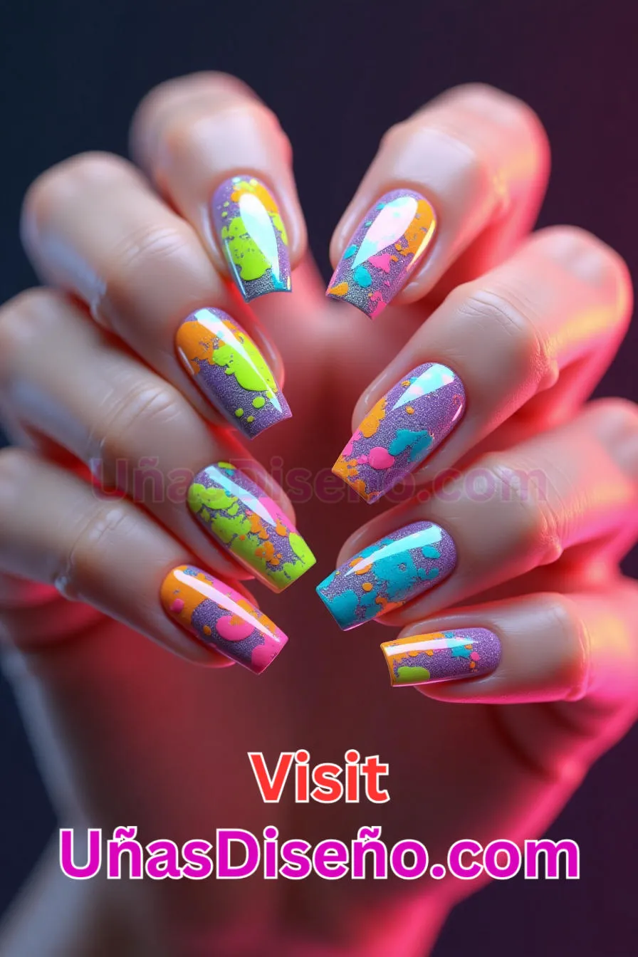 9. Uñas de Neón Abstracto - 15 Diseños de uñas de neón de moda para un look atrevido y vibrante 7.jpeg