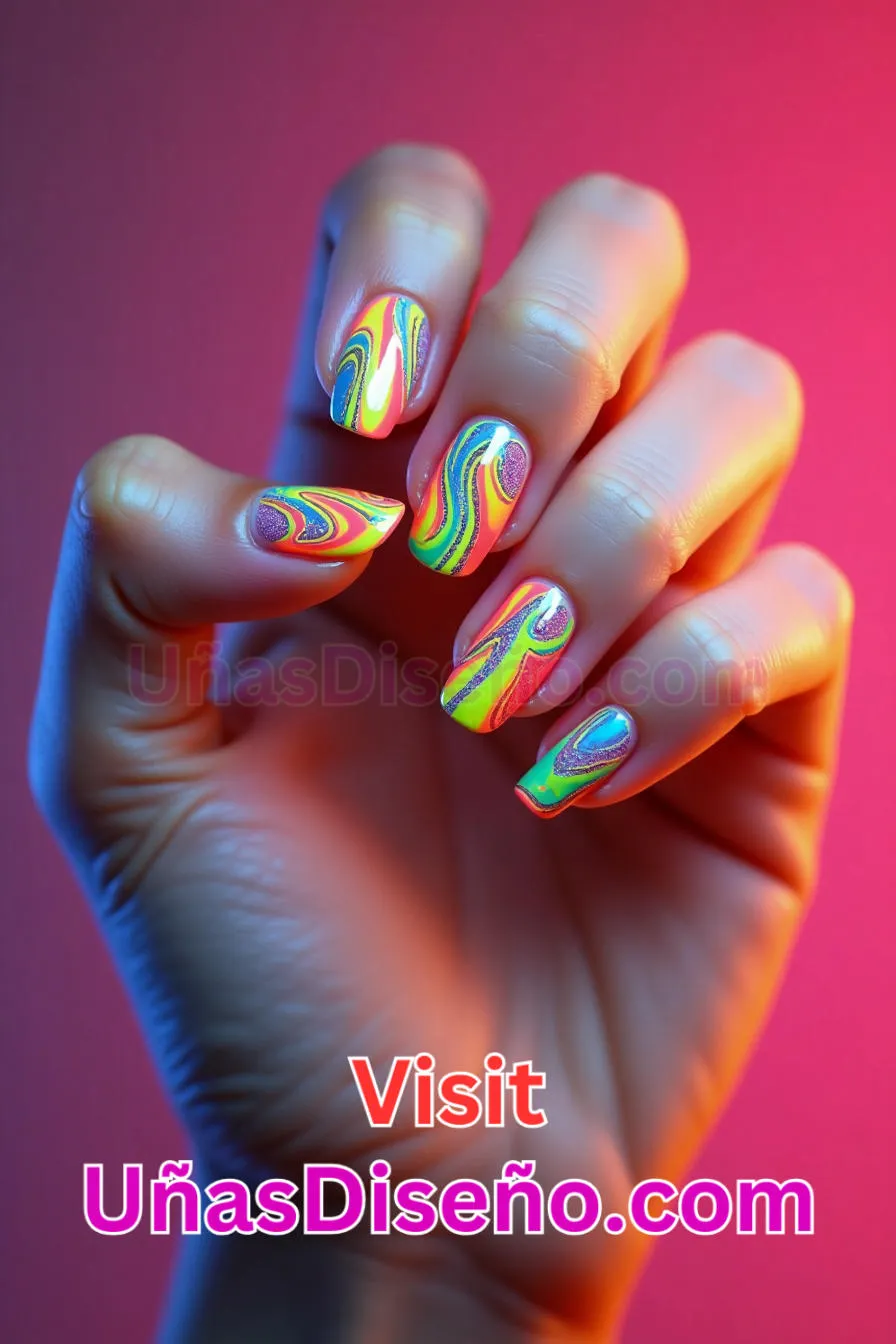 9. Uñas de Neón Abstracto - 15 Diseños de uñas de neón de moda para un look atrevido y vibrante 8.jpeg