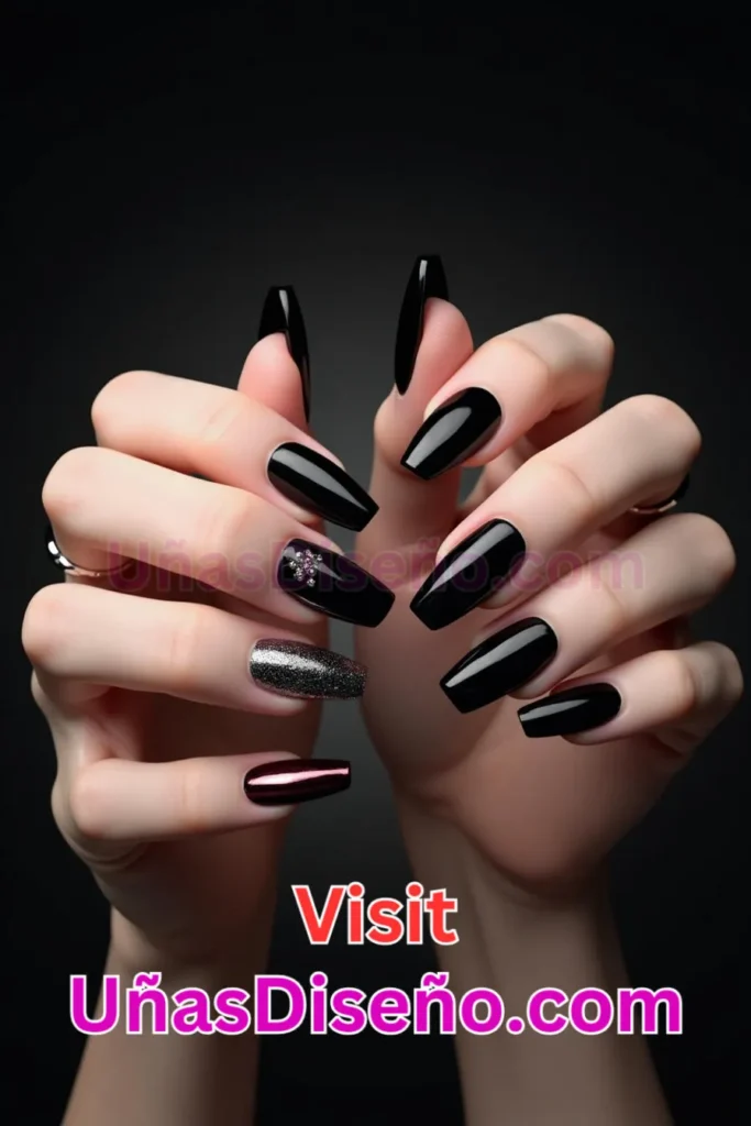 9. Uñas de gel negro brillante - Dale Glamour a tus Uñas La Guía Definitiva para 25 Esmaltes de Gel con Gelly y Gelish (6).jpeg