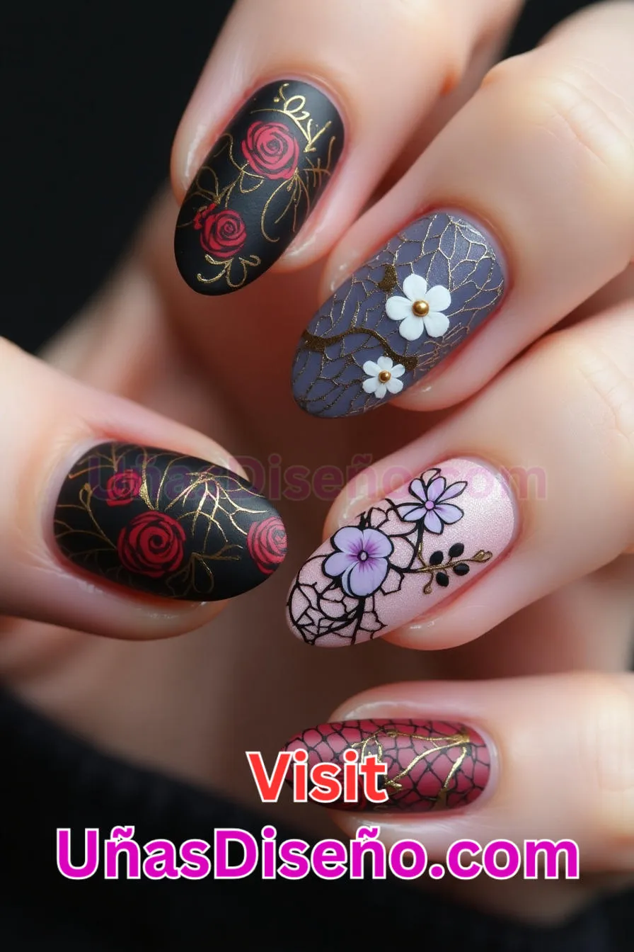 9. Uñas de rejilla florales mate - 12 modernos diseños de uñas transparentes con motivos y detalles únicos 2.jpeg