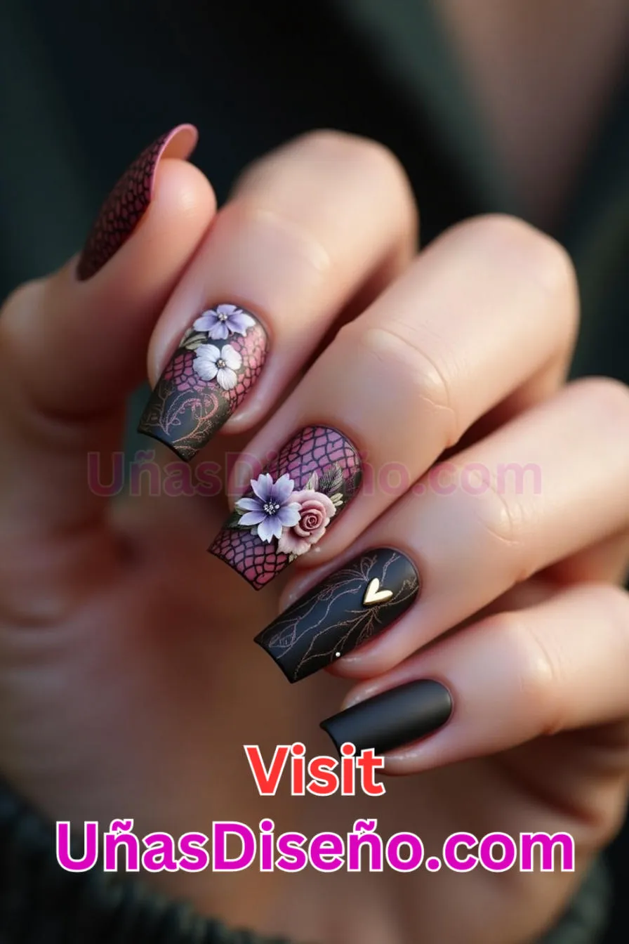 9. Uñas de rejilla florales mate - 12 modernos diseños de uñas transparentes con motivos y detalles únicos 5.jpeg